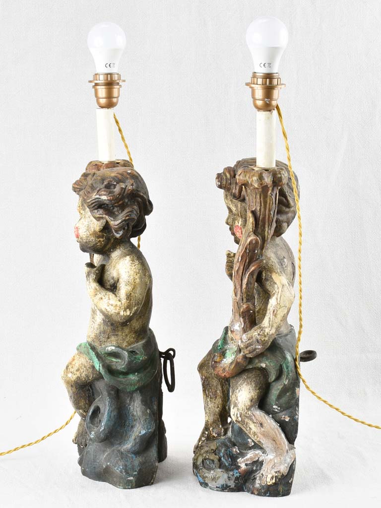 Pair of antique Italian angel table lamps 27½" Chez Pluie