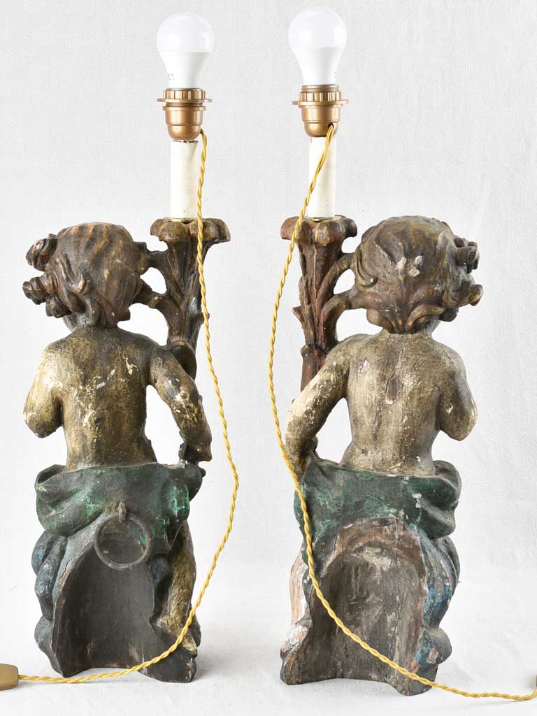 Pair of antique Italian angel table lamps 27½"