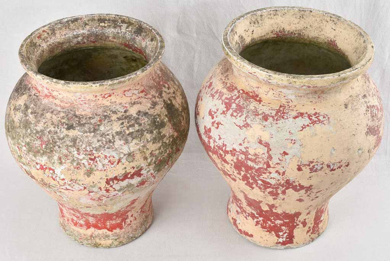 2 Willy Guhl planters with red & beige patina 18½"