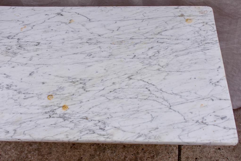 Rectangular marble French garden table with pretty green wrought iron base