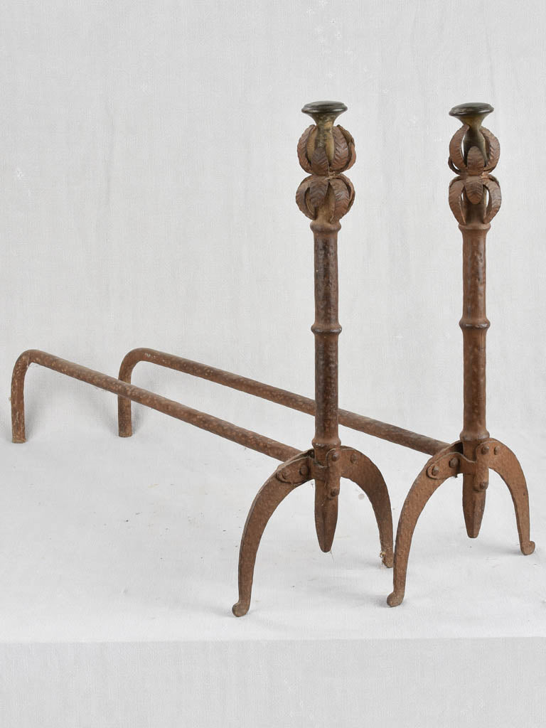 Vintage Wrought Iron Andirons Pair