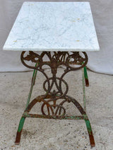 Rectangular marble French garden table with pretty green wrought iron base