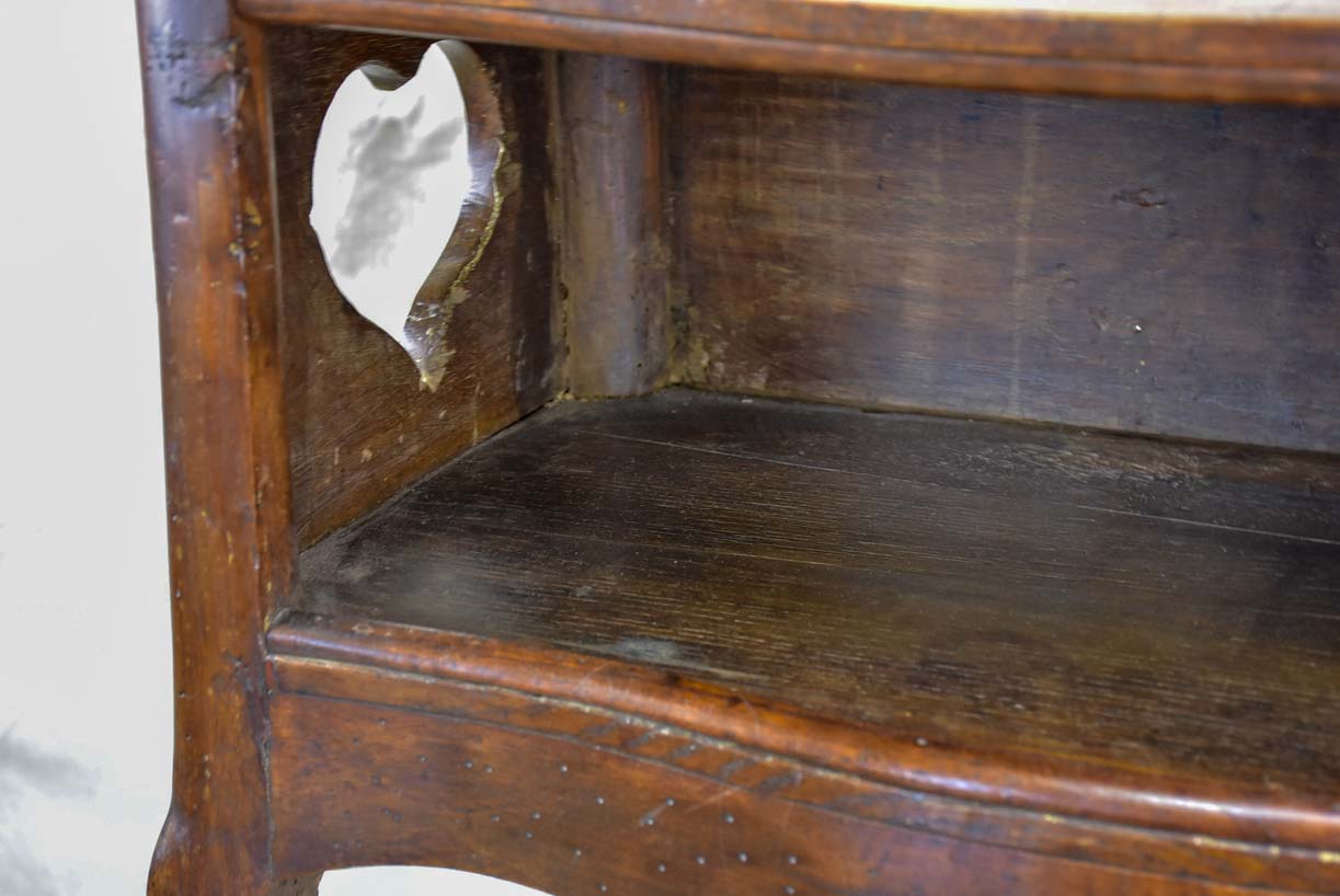 Antique French walnut nightstand with hearts