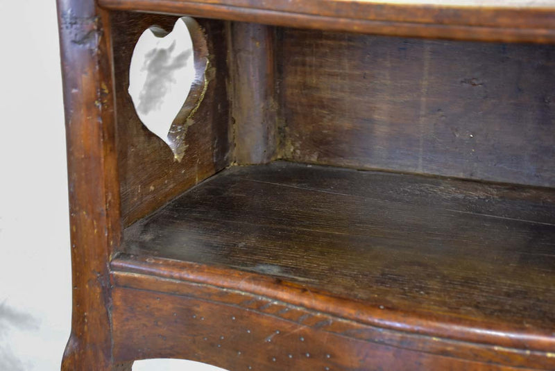 Antique French walnut nightstand with hearts