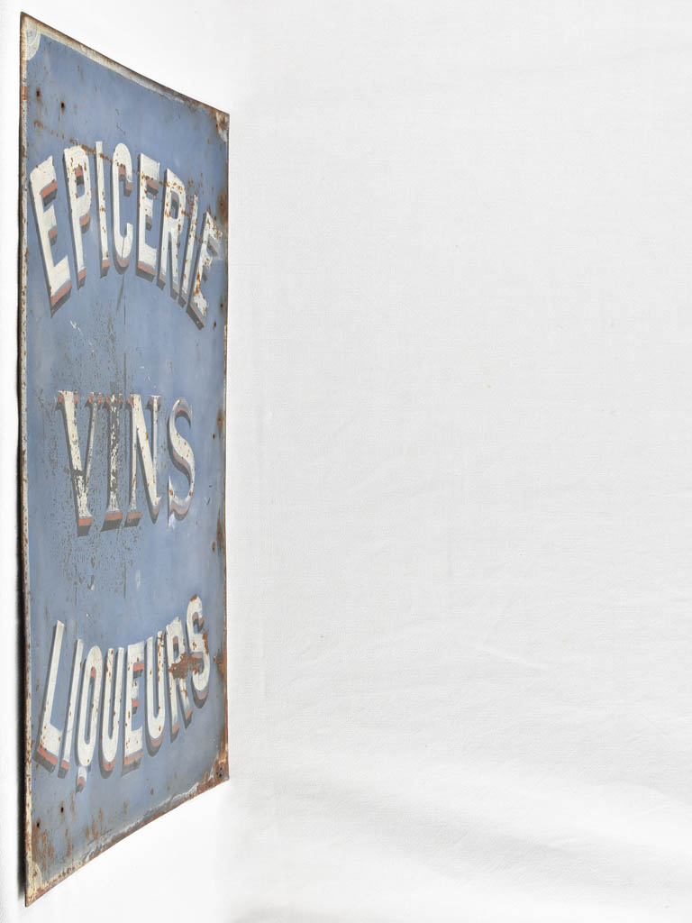 Large blue French shop sign - Épicerie Vins Liqueurs 40¼" x 27½"