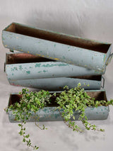 Four mid-century French window planters with blue patina 33½"