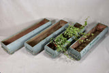 Four mid-century French window planters with blue patina 33½"