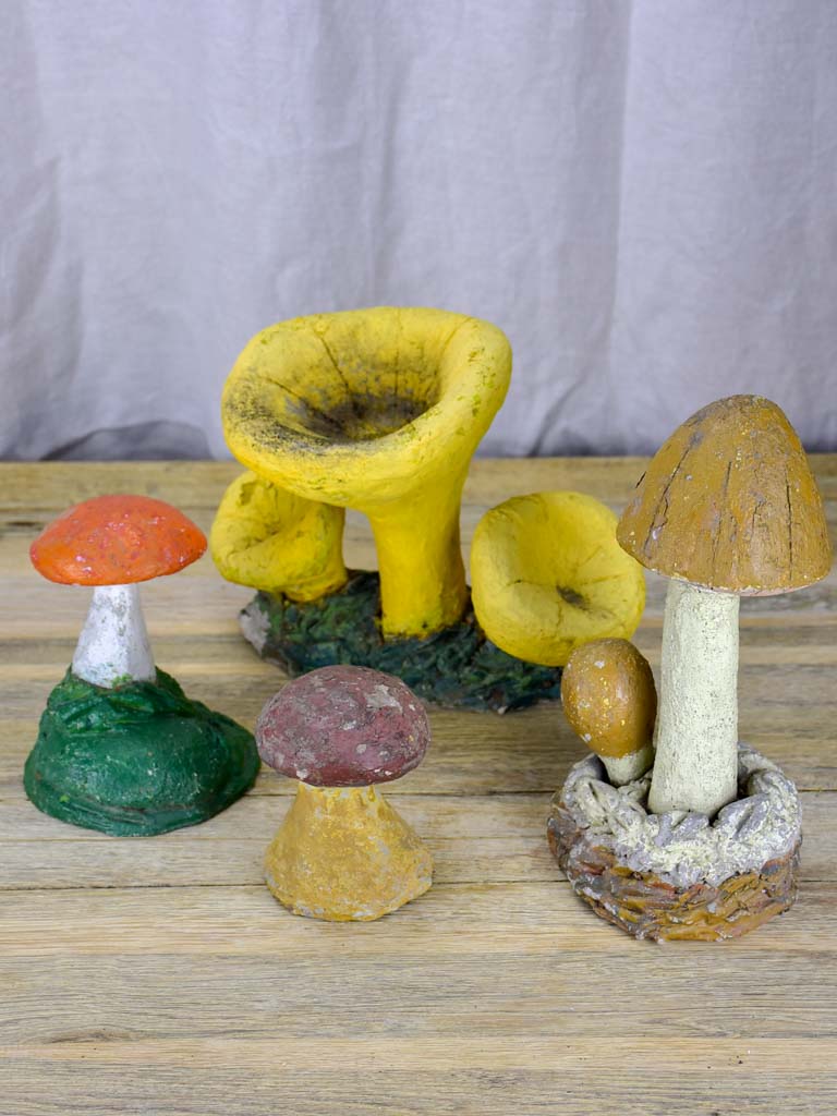Collection of vintage wild mushroom sculptures - cement
