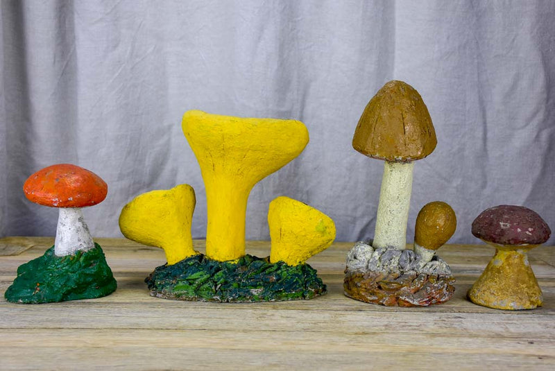 Collection of vintage wild mushroom sculptures - cement