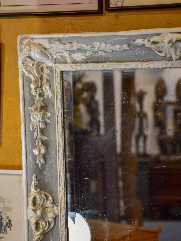 Antique French mirror with grey and white frame 30 ¼" x 35 ½"