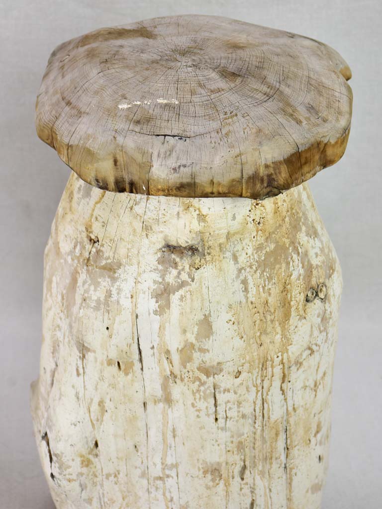 Two artisan made carved timber garden mushroom stools
