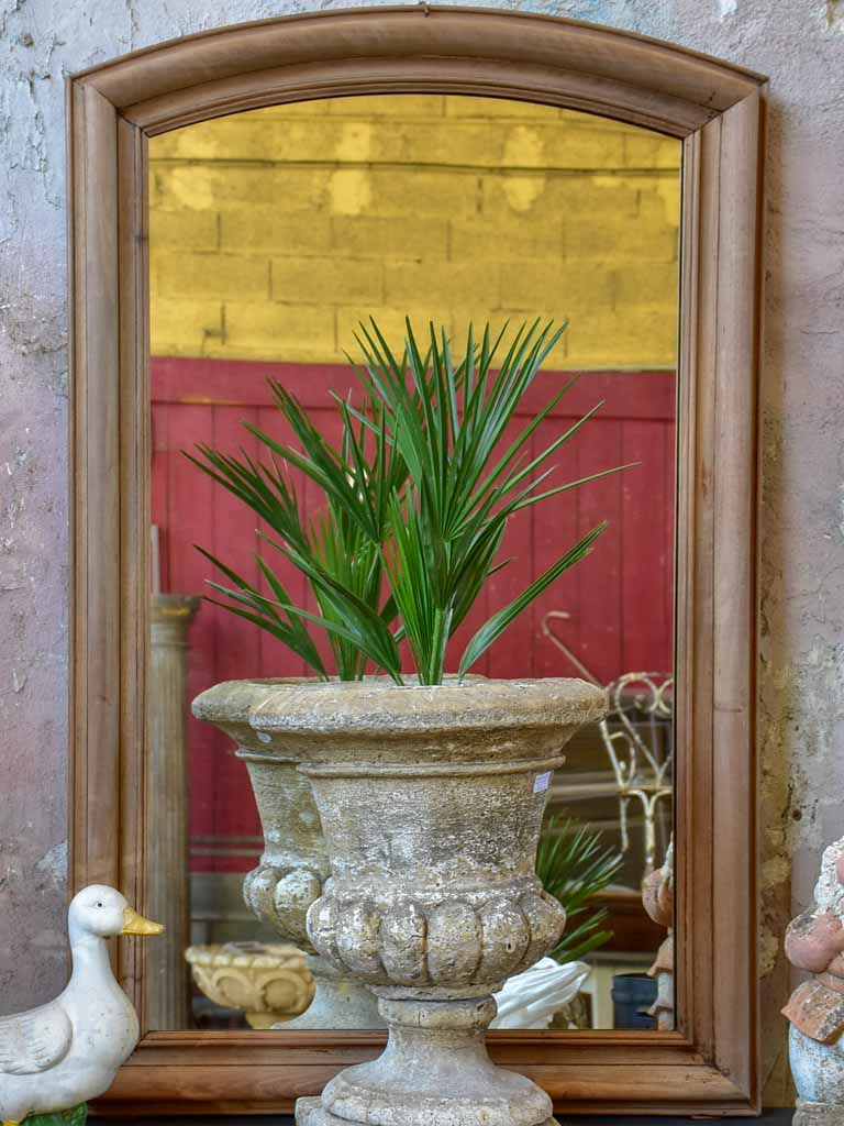 Large antique arched French mirror with walnut frame 31 ½" x 48 ½"