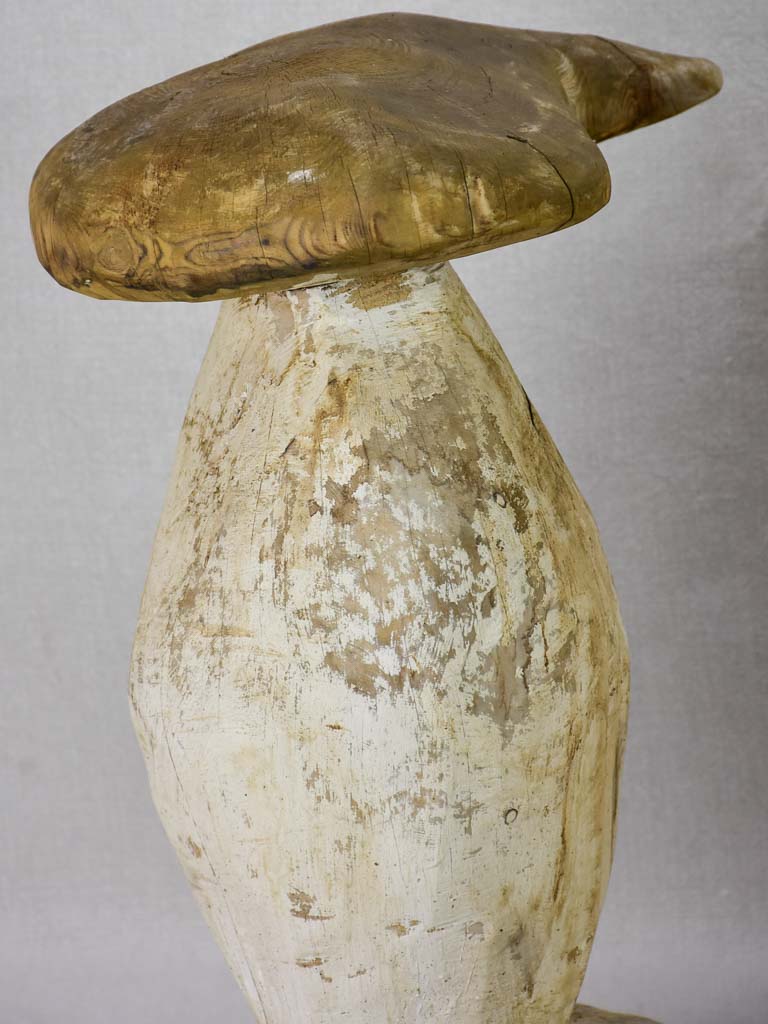 Two artisan made carved timber garden mushroom stools