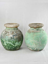 Pair of very large 'olive' Willy Guhl style pots with green patina 27½"
