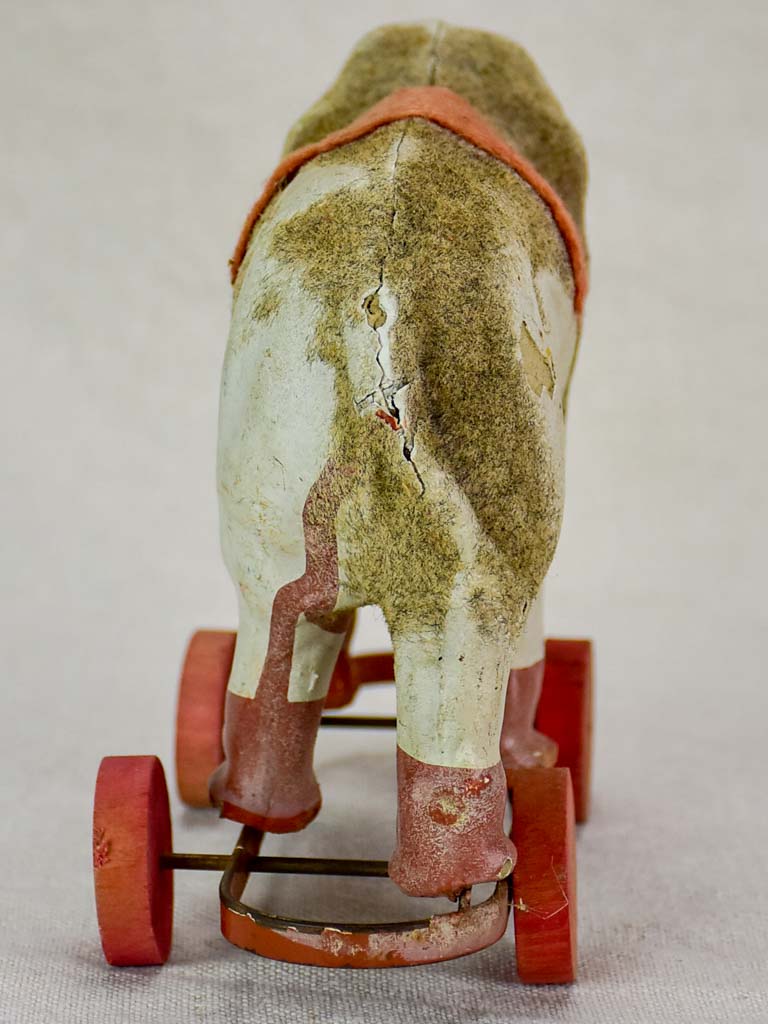 Antique French toy elephant on wheels - small