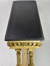 Narrow antique French console table - bleached walnut base and black painted top 15¾" x 47¼"