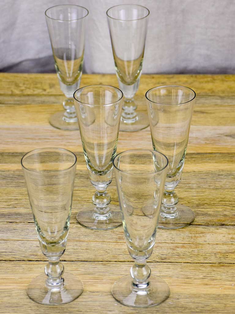 Six early 20th Century French champagne flutes - blown glass