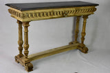 Narrow antique French console table - bleached walnut base and black painted top 15¾" x 47¼"