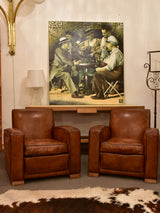 Pair of Art Deco French leather club chairs
