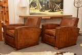 Pair of Art Deco French leather club chairs