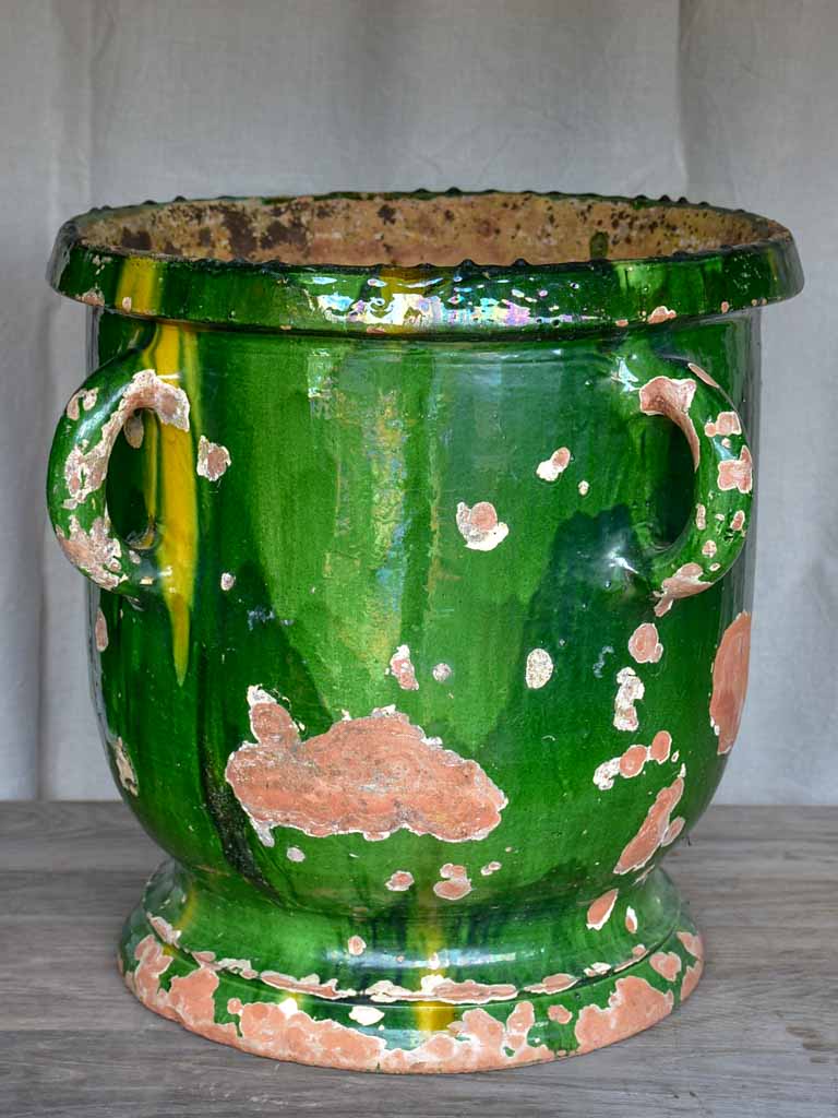 Very large French garden planter with green glaze