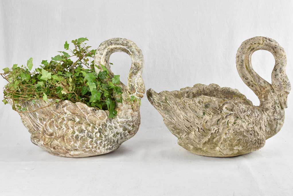 Pair large cement garden swans