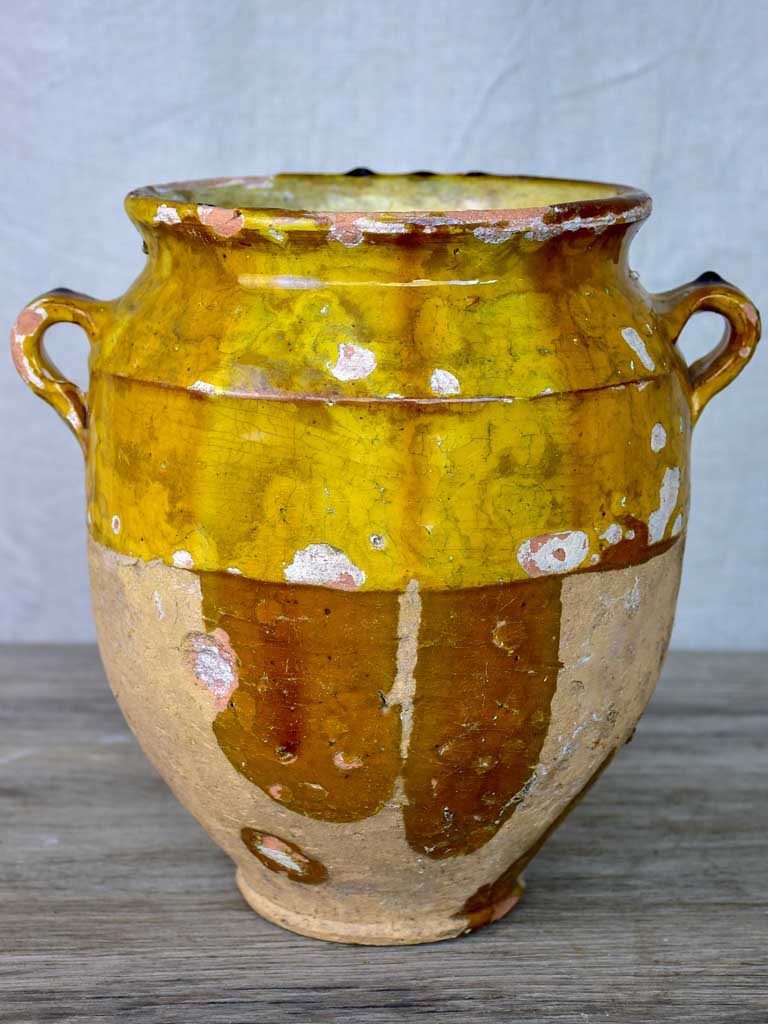 Antique French confit pot with orange glaze 9 ½"