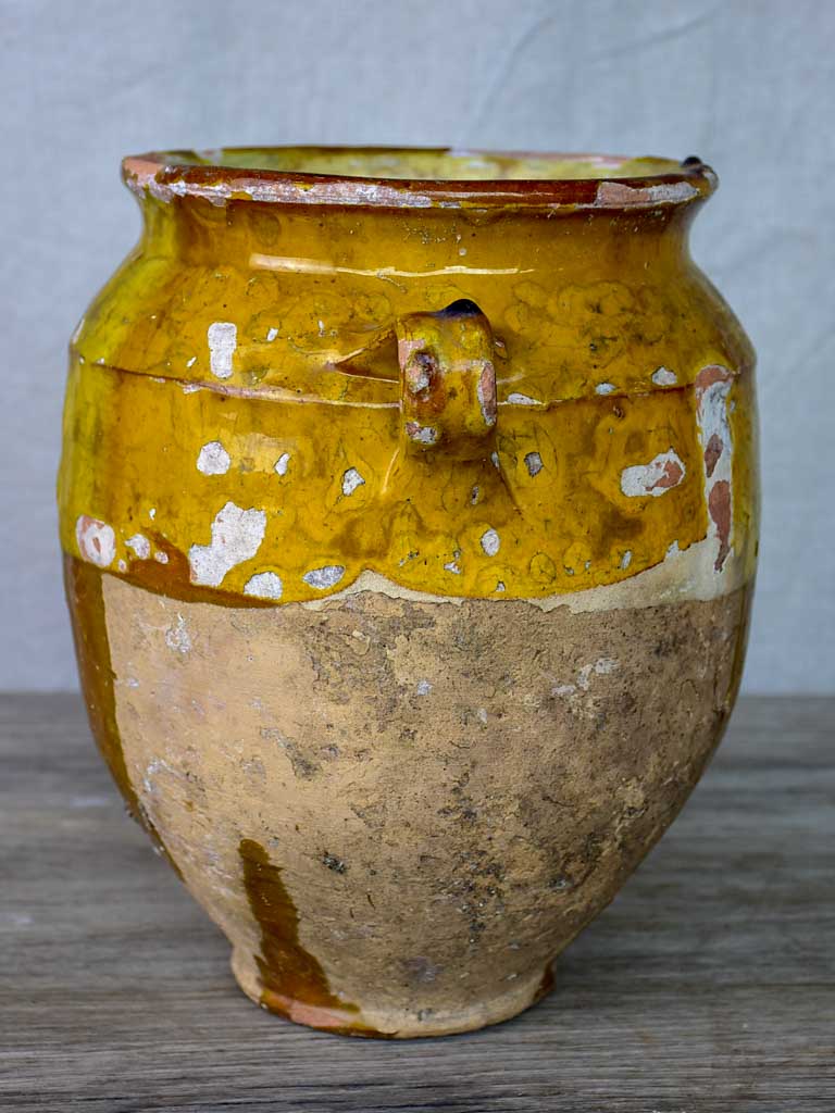 Antique French confit pot with orange glaze 9 ½"