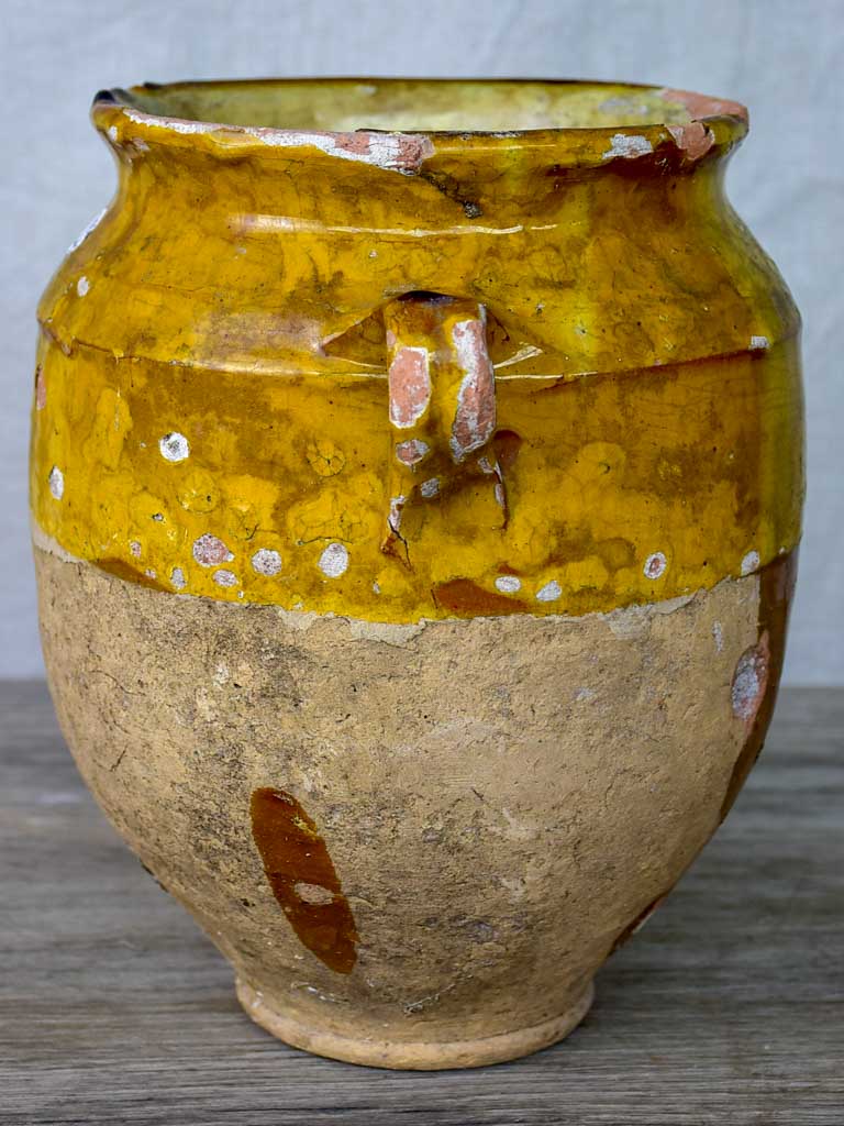 Antique French confit pot with orange glaze 9 ½"