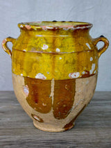 Antique French confit pot with orange glaze 9 ½"