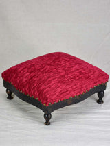 Antique French footstool with red  upholstery 12½"