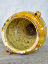 Antique French confit pot with orange glaze 9 ½"