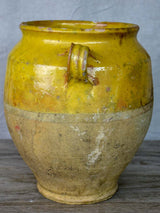Antique French confit pot with yellow glaze 10 ¼"