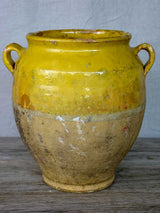 Antique French confit pot with yellow glaze 10 ¼"