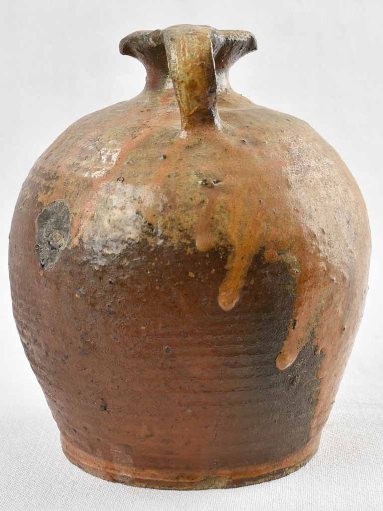 19th century terracotta oil pot w/ 2 handles 8¾"