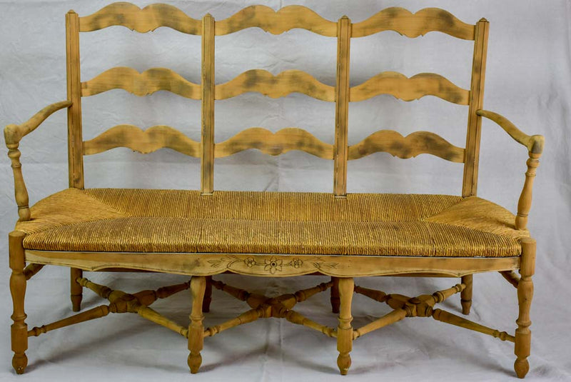 French Provincial rush banquette - three seat 57½"