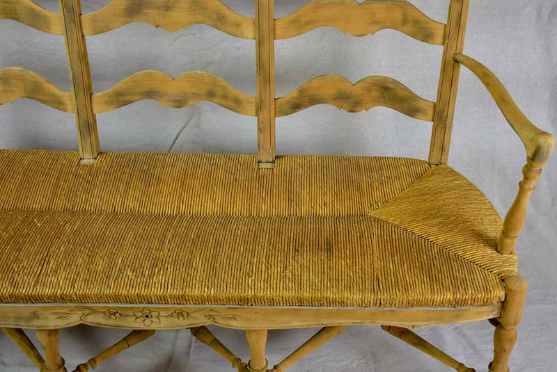 French Provincial rush banquette - three seat 57½"