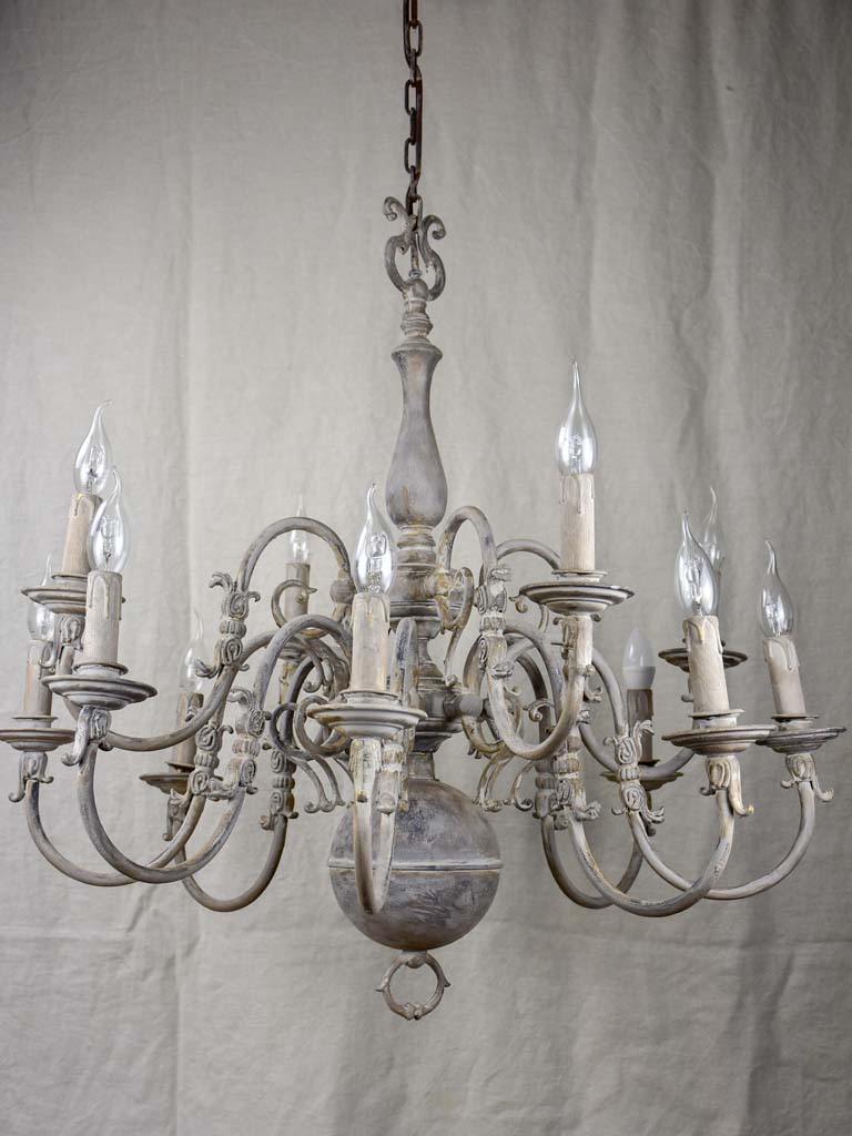 Large early 20th Century Dutch chandelier with grey patina 31½" diameter