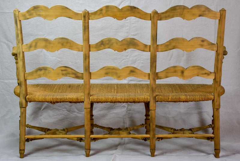 French Provincial rush banquette - three seat 57½"