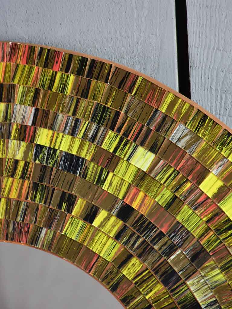 Pair of round vintage mirrors with colorful mosaic frames 23¾"