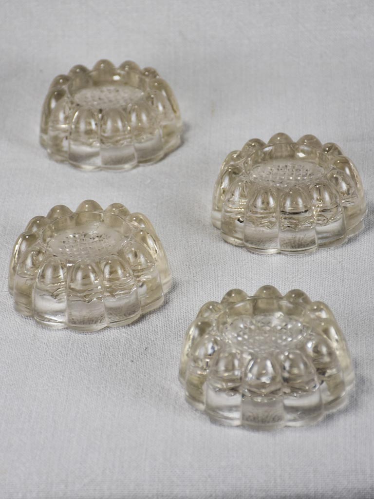 Set of four vintage French glass table risers Chez Pluie