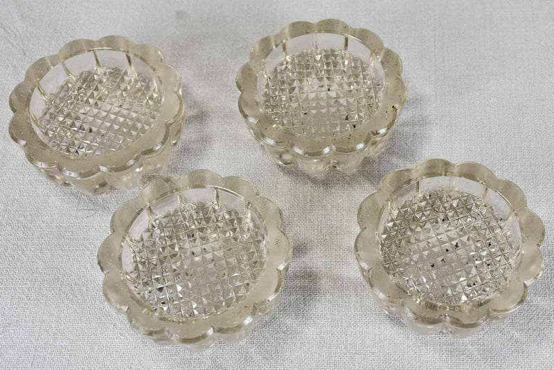 Set of four vintage French glass table risers Chez Pluie