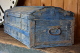 Antique French horse carriage trunk with blue patina