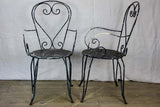 Pair of heart-back garden armchairs with black painted finish