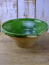 Antique French preserving bowl or 'tian' with green glaze