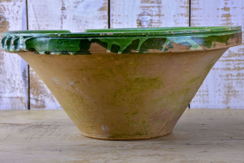 Antique French preserving bowl or 'tian' with green glaze