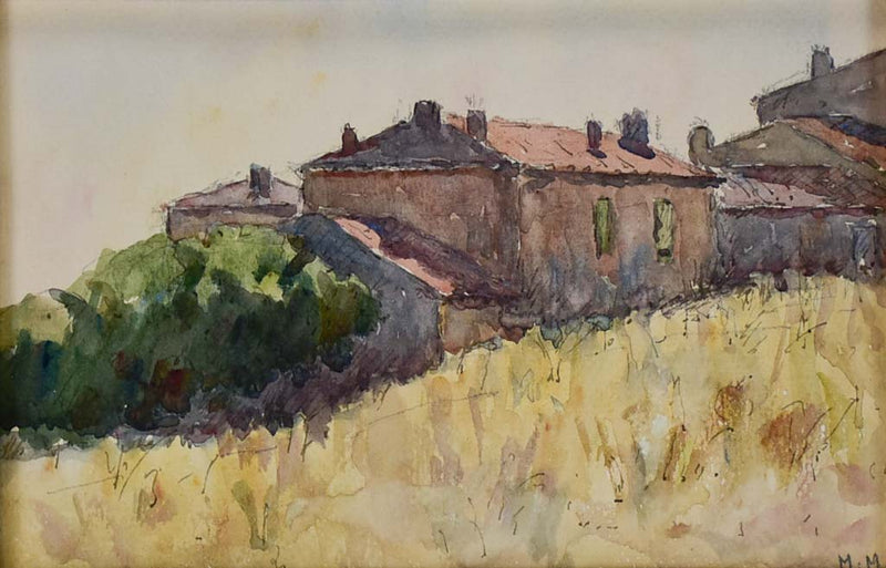 Antique watercolor village landscape signed M.M - Maurice Molinetti (1894-1950) 9½" x 12¼"