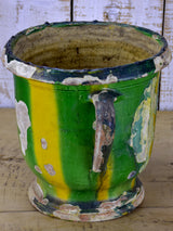 Antique French Castelnaudary garden planter with yellow and green glaze