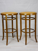 Pair of mid century barstools - Thonet style bentwood with cane