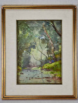 Under the birch trees by the creek, by Marius Pauzat (1832-1909) watercolor 11" x 14¼"